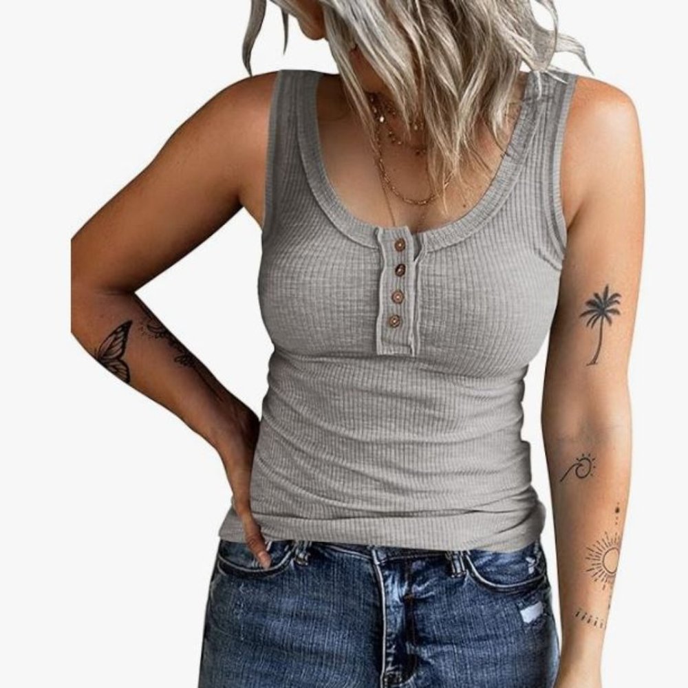 Zenana Grey Ribbed Tank Top